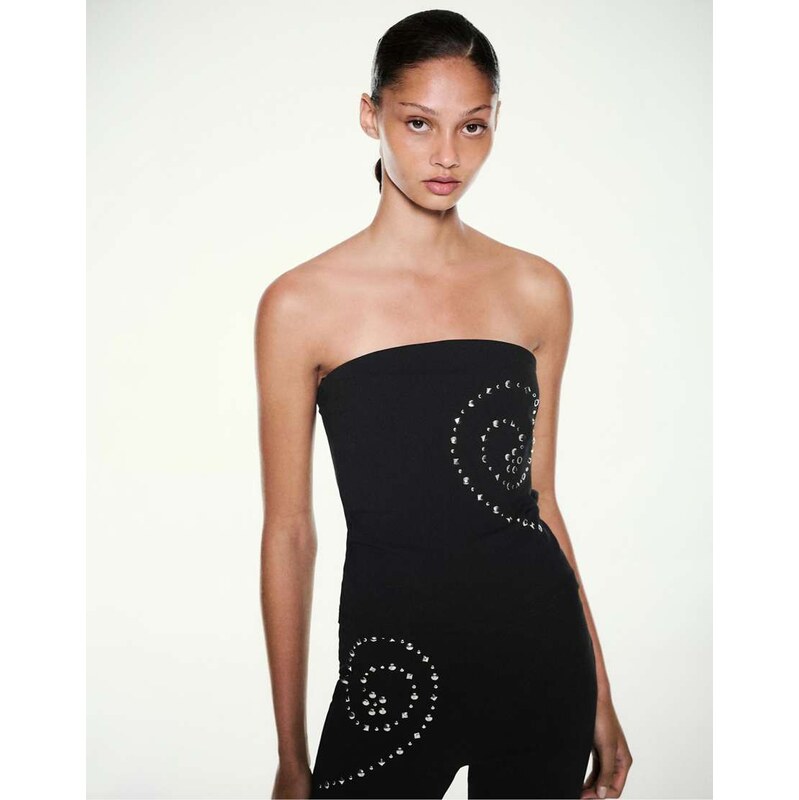Pull&Bear Studded bandeau top in black