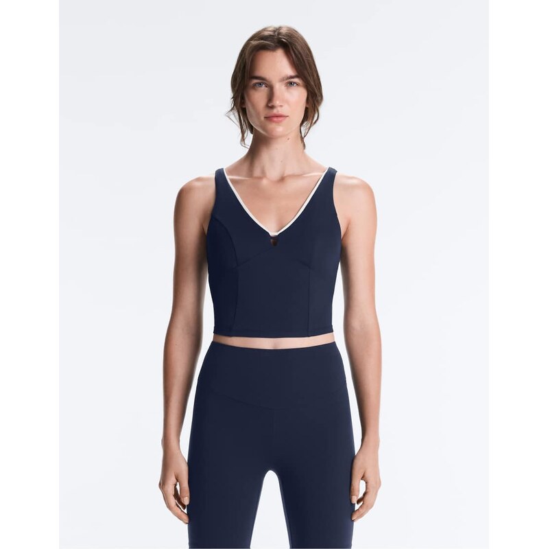 OYSHO Comfortlux v-neck strappy tank top in navy