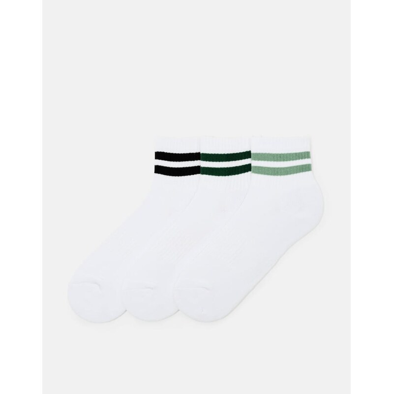 Pull&Bear Pack of 3 pairs of striped socks in bluish green