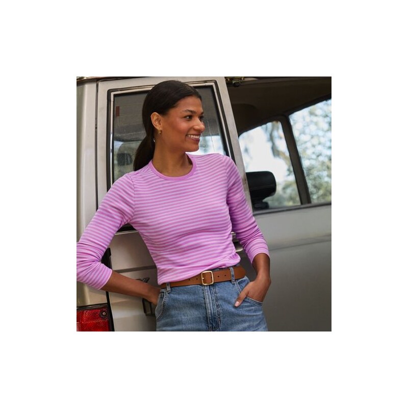 Womens Long Sleeve Micro Rib Top, Women, size: S, regular, Pink,