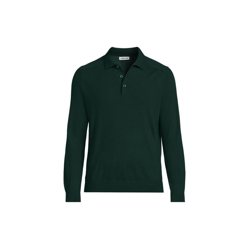 Merino Wool Polo Sweater Top, Men, size: XL, regular, Green,