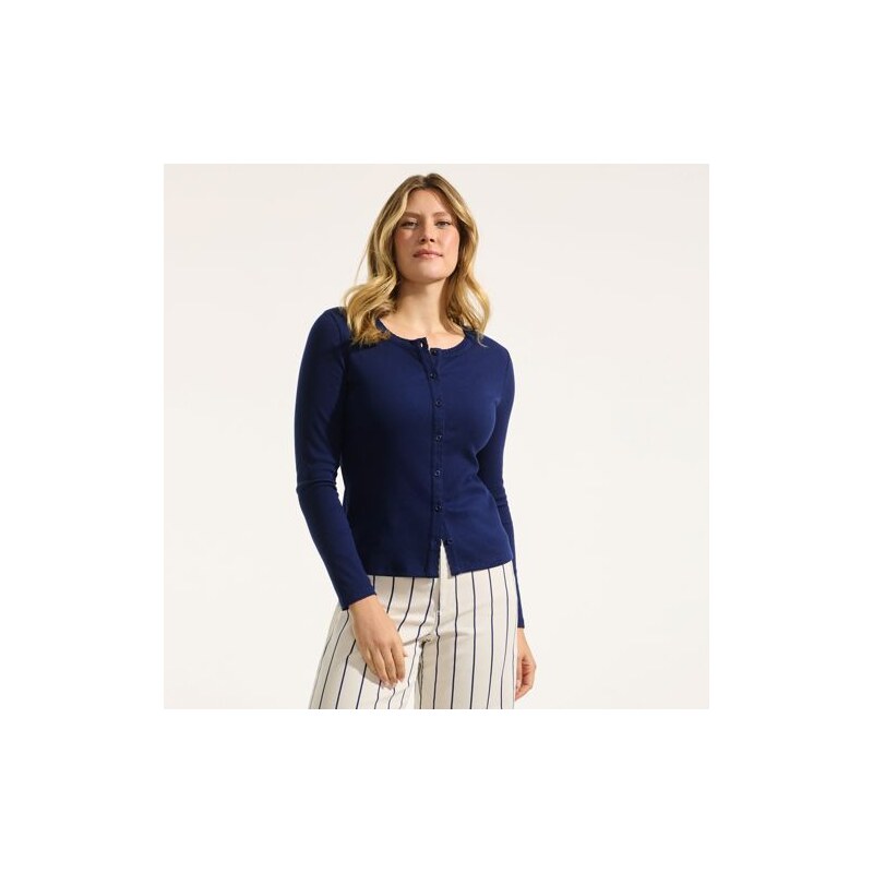Long Sleeve Micro Rib Buttonfront Top, Women, size: M, petite,