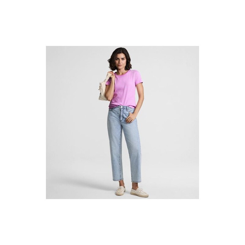 Micro Rib Crew Neck T-shirt, Women, size: L, petite, Pink,