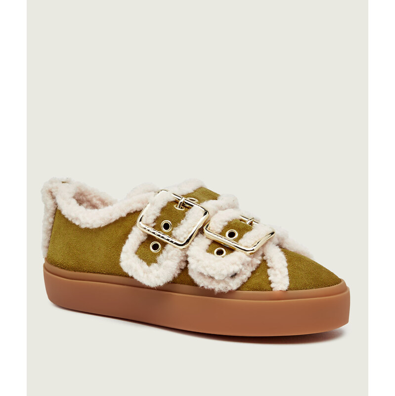 INUIKII Ohřívá tenisky Low Velcro Buckle | semiš | shearling