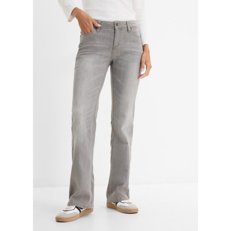 bonprix Pohodlné strečové džíny Bootcut, Mid Waist šedá Žena