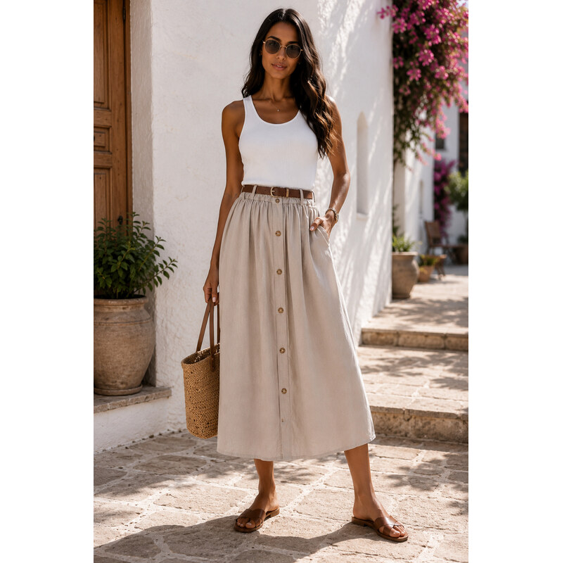 Fashionweek Dámská lyocellová midi/maxi sukně s knoflíky a