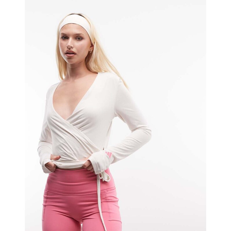 adidas Performance Three Stripes Studios ballet wrap top white