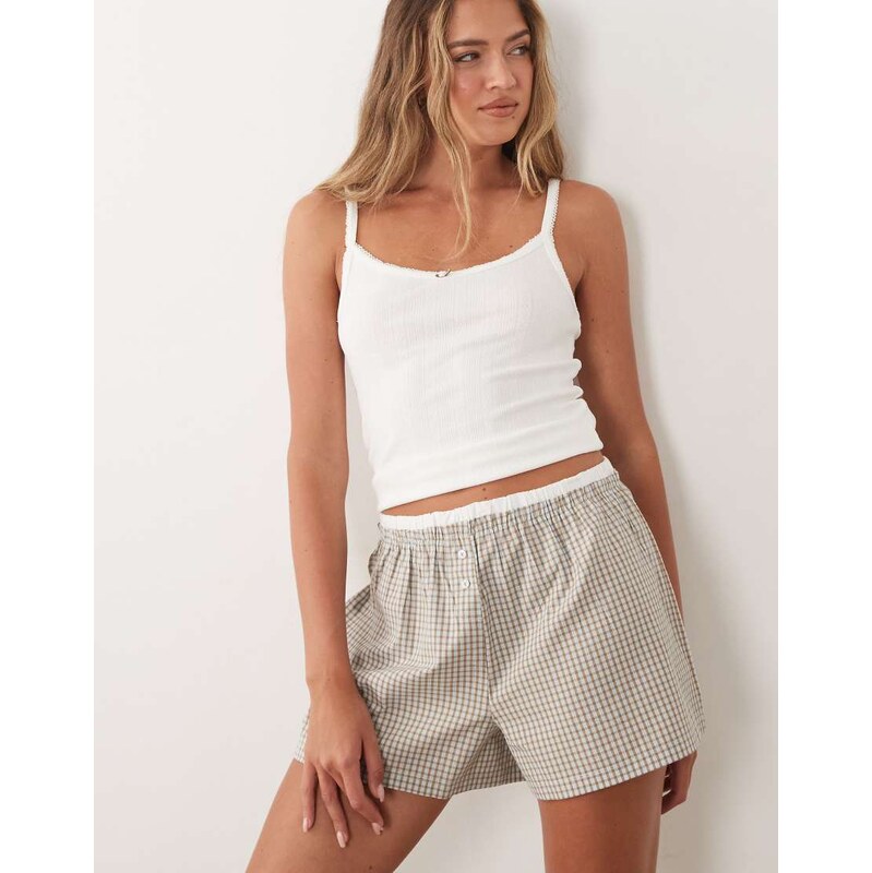 ASOS DESIGN woven check boxer short with double waistband in