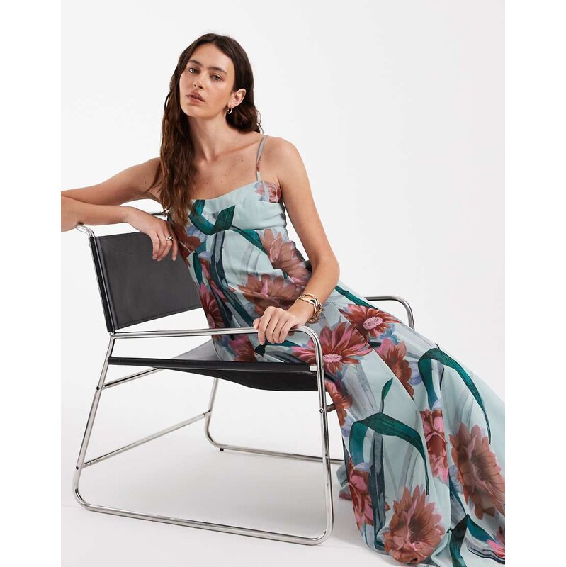 ASOS DESIGN chiffon strappy maxi dress with deep godets in red