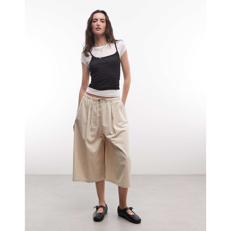 COLLUSION pull on longline jort in stone-Neutral