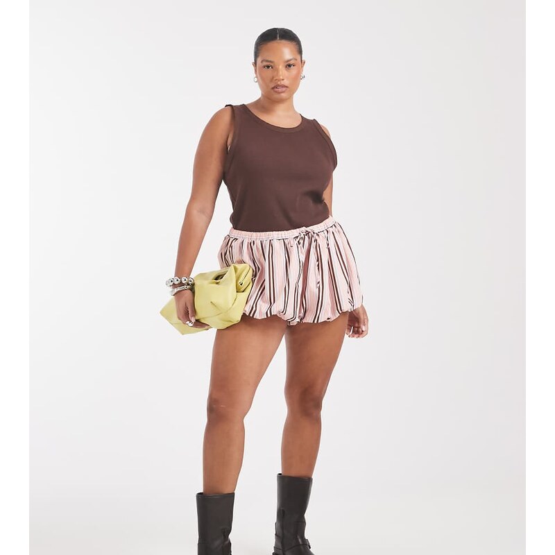 ASOS DESIGN Curve bubble hem shorts in pink stripe