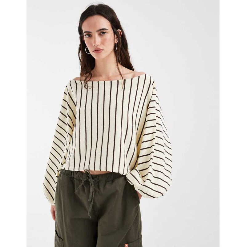 ASOS DESIGN sheer slash neck cuffed sleeve batwing jumper in