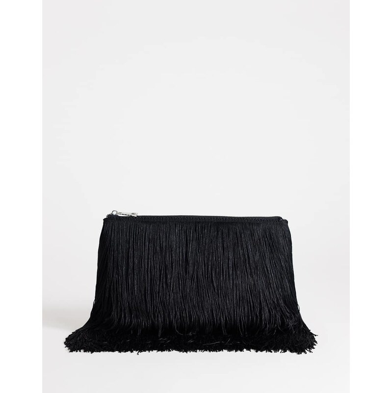 Topshop Jasmine small fringe envelope bag in black