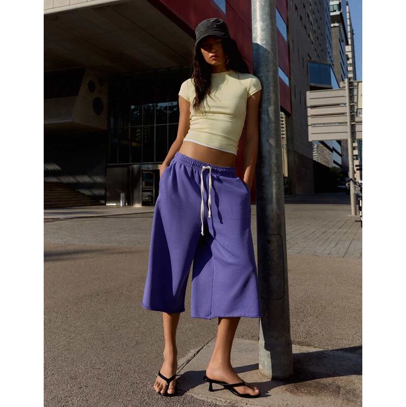 Bershka Plush bermuda shorts in purple