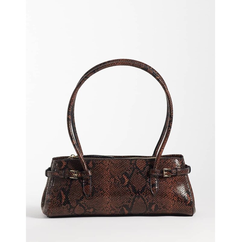 ASOS DESIGN textured belted shoulder bag in chocolate snake