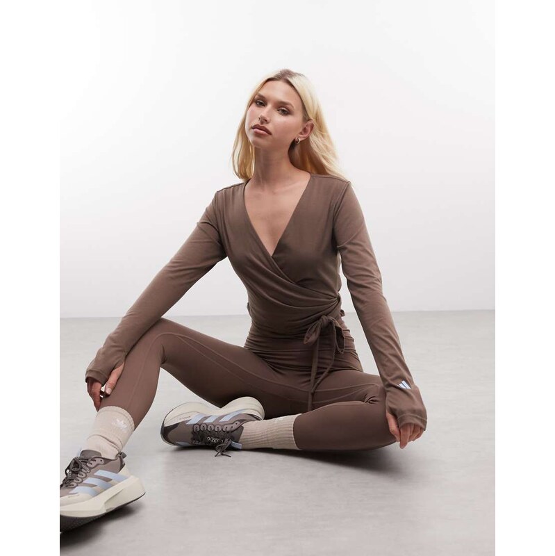 adidas Performance Three Stripes Studios ballet wrap top in