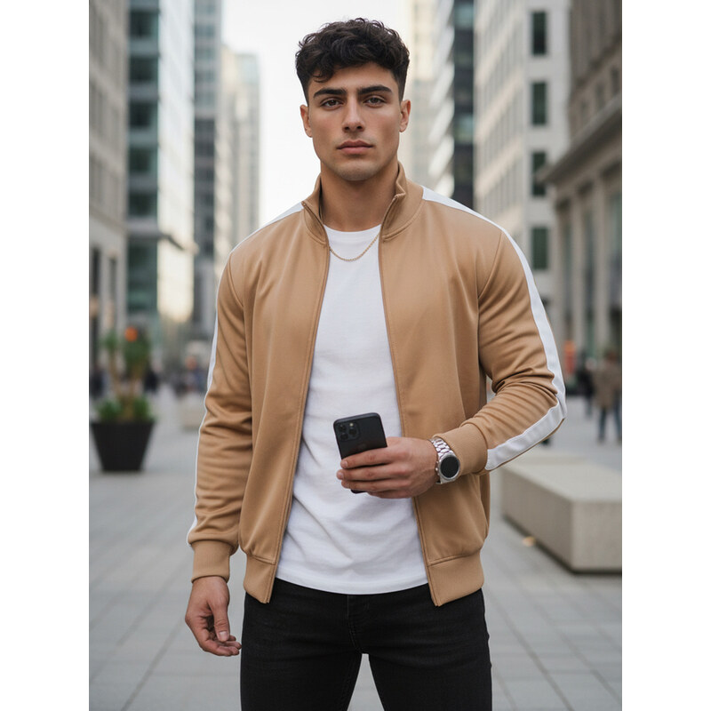 Světle hnědá basic mikina na zip Béžová