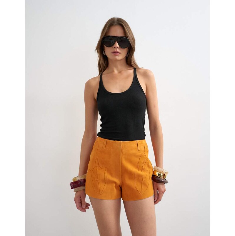 Topshop real suede patch micro short in orange
