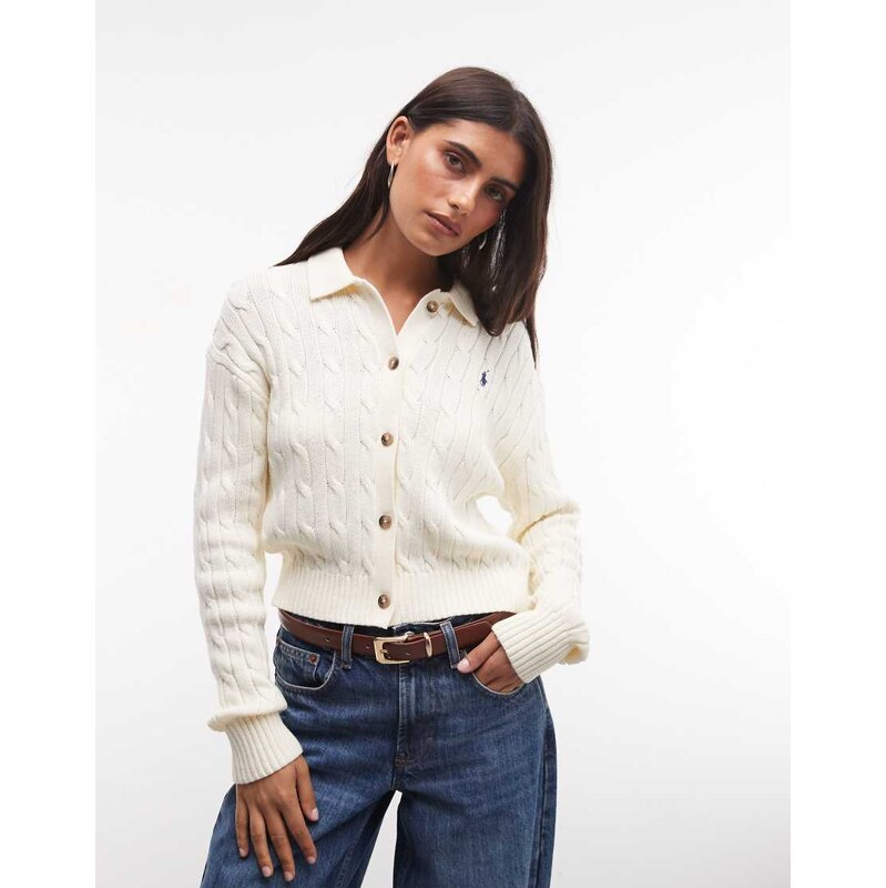 Polo Ralph Lauren cable straight fit knit cardigan in cream