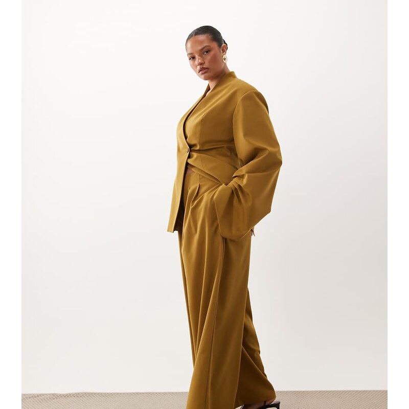 ASOS LUXE Curve tailored wide leg trouser co-ord in mustard