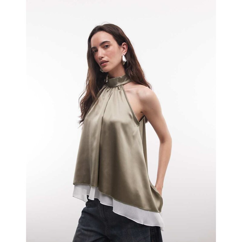 Reclaimed Vintage double layer halter top-White