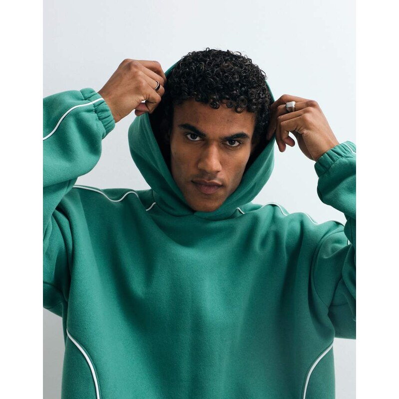 ASOS DESIGN extreme oversized hoodie co-ord with piping in green