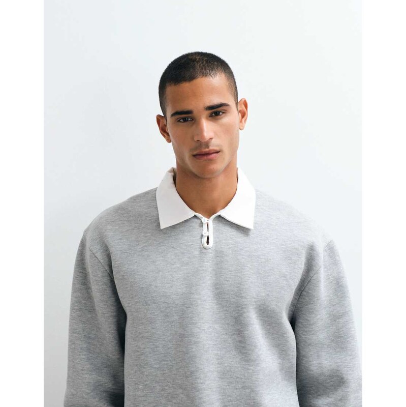 ASOS DESIGN relaxed notch neck rugby polo with buttons in grey