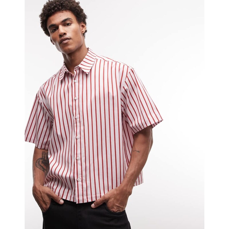 ASOS DESIGN boxy oversized stripe shirt in pink