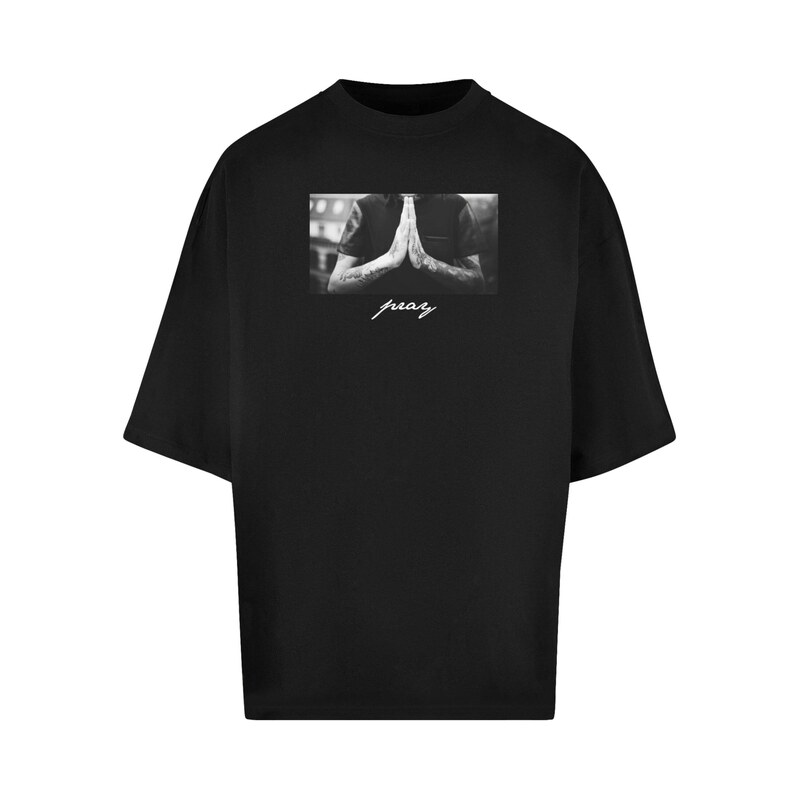Mister Tee Tričko Pray New světle šedá / černá