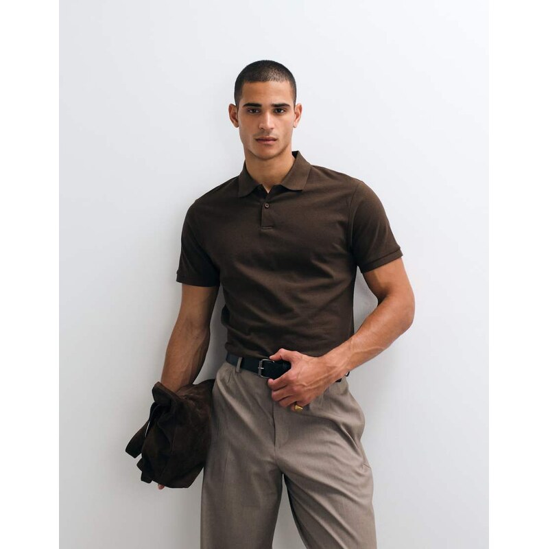 ASOS DESIGN Essentials regular fit polo in brown pique