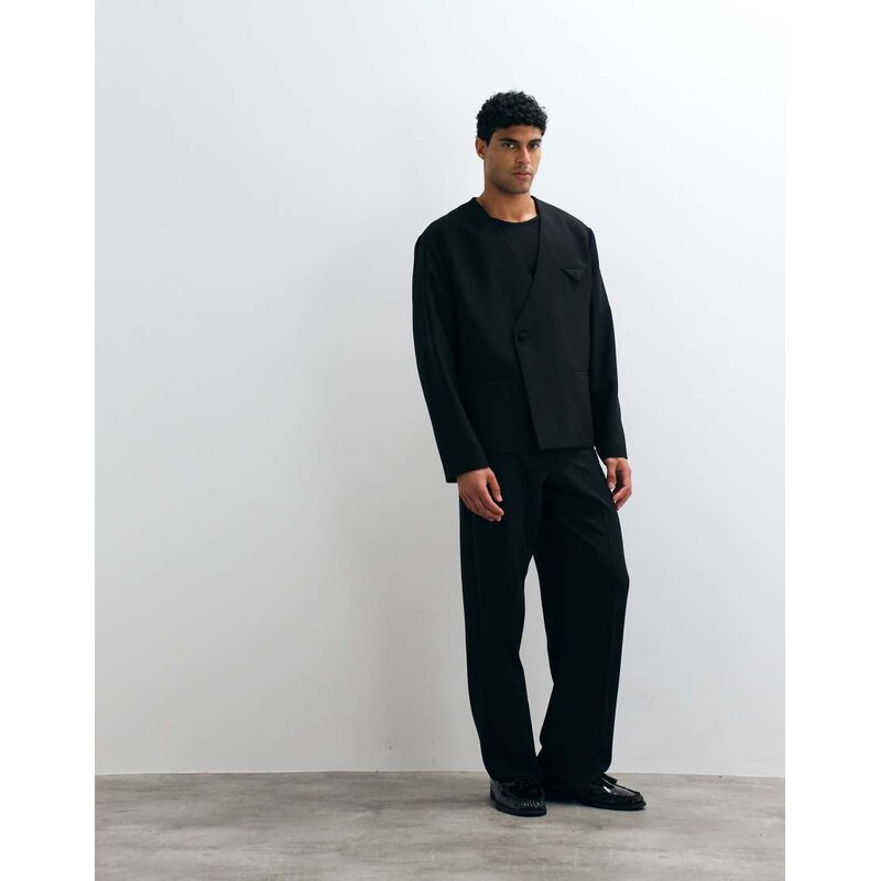 ASOS DESIGN wide tuxedo suit trouser with side tape detail in