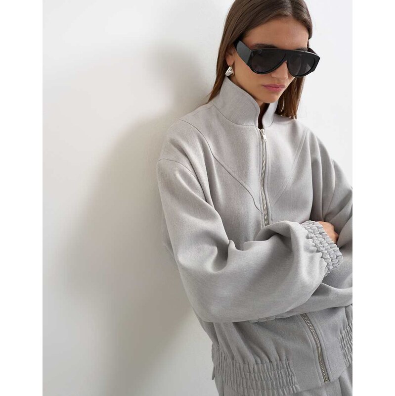 Topshop co ord funnel neck jacket in grey-Black