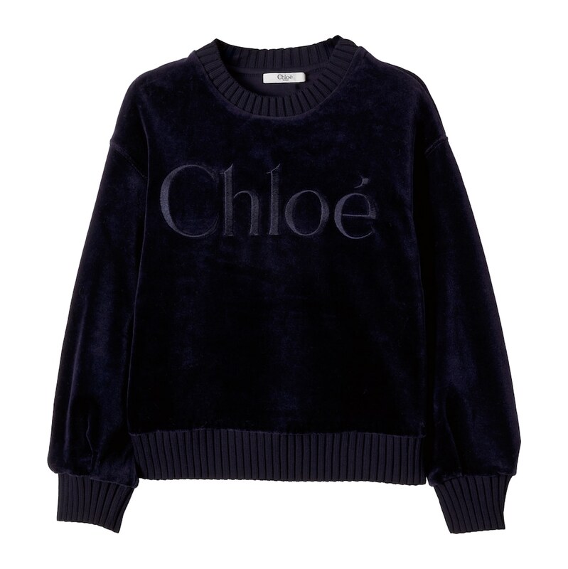 Chloé Kids Logo embroidered cotton velvet sweatshirt