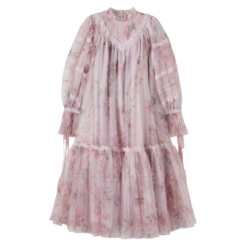 Petite Amalie Lace-trimmed floral tulle dress