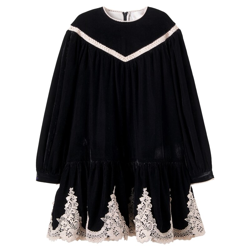 Petite Amalie Lace-trimmed velvet dress