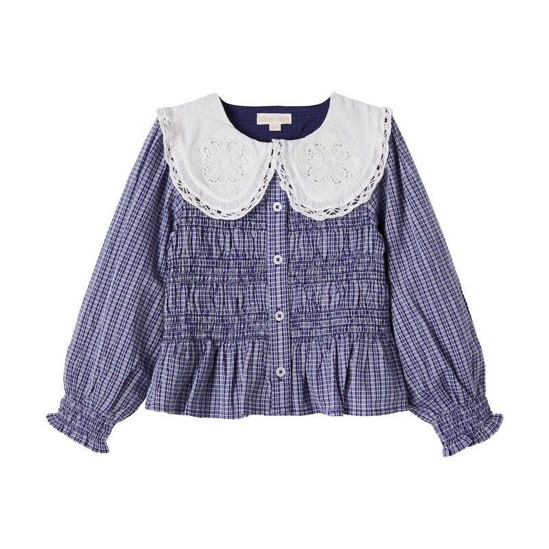Louise Misha Enola checked smocked cotton blouse