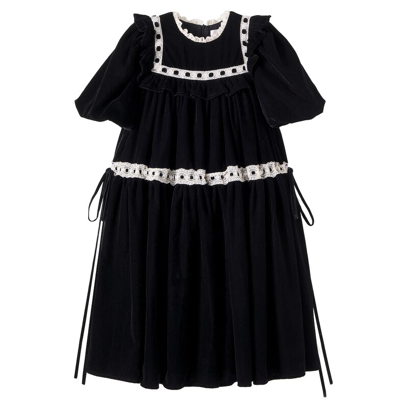 Petite Amalie Lace-trimmed velvet dress