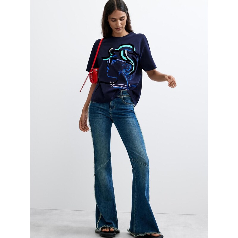 Desigual Tričko aqua modrá / tmavě modrá / černá / bílá