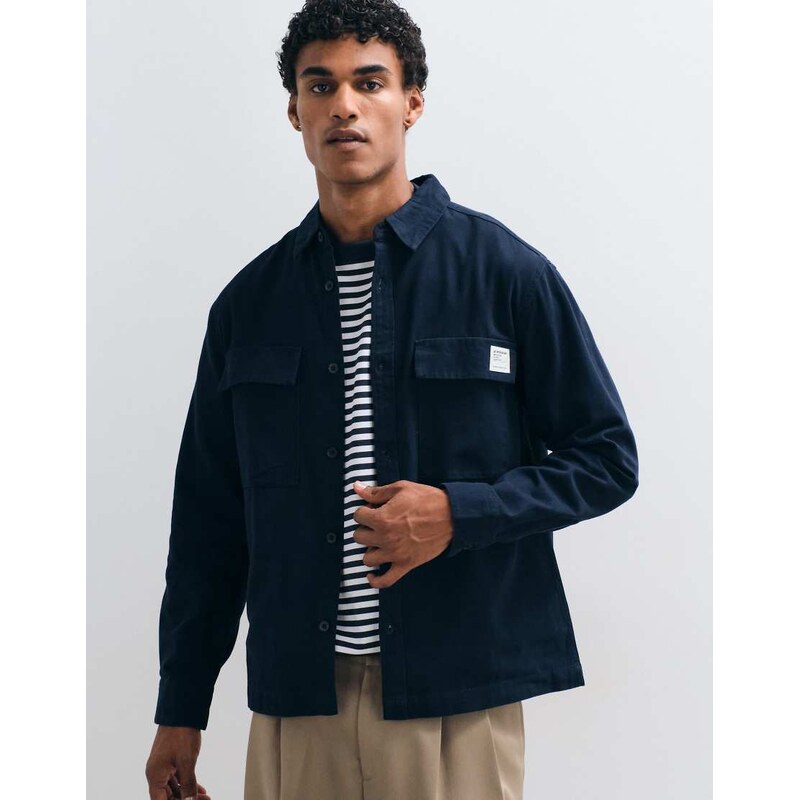 ASOS DESIGN casual overshirt with badge in navy-Neutral