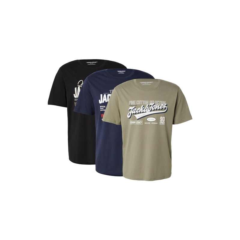 JACK & JONES Tričko tmavě modrá / olivová / černá / bílá