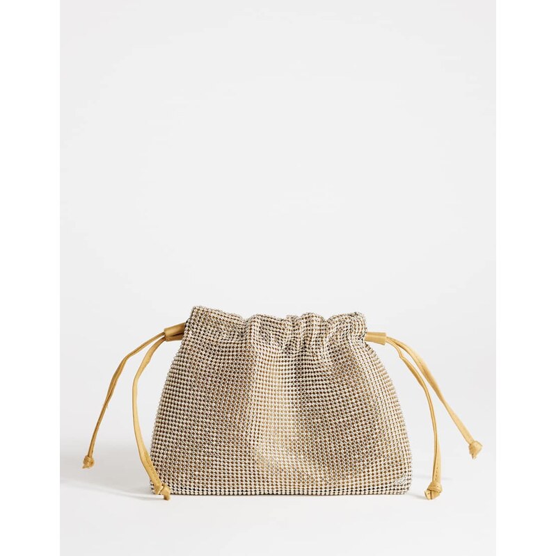 Topshop Seleena small diamante drawstring clutch bag in gold