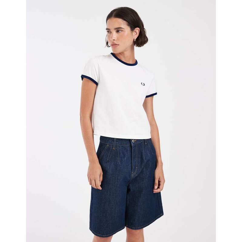 Fred Perry contrast velour trim t-shirt in white