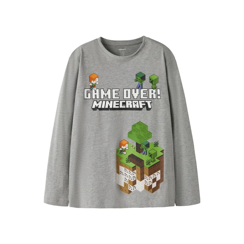 NAME IT Tričko NKMAR MINECRAFT šedý melír / zelená / černá /