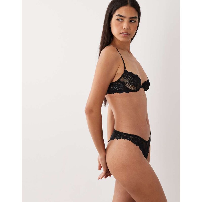 ASOS DESIGN Ruby lace high leg thong in black