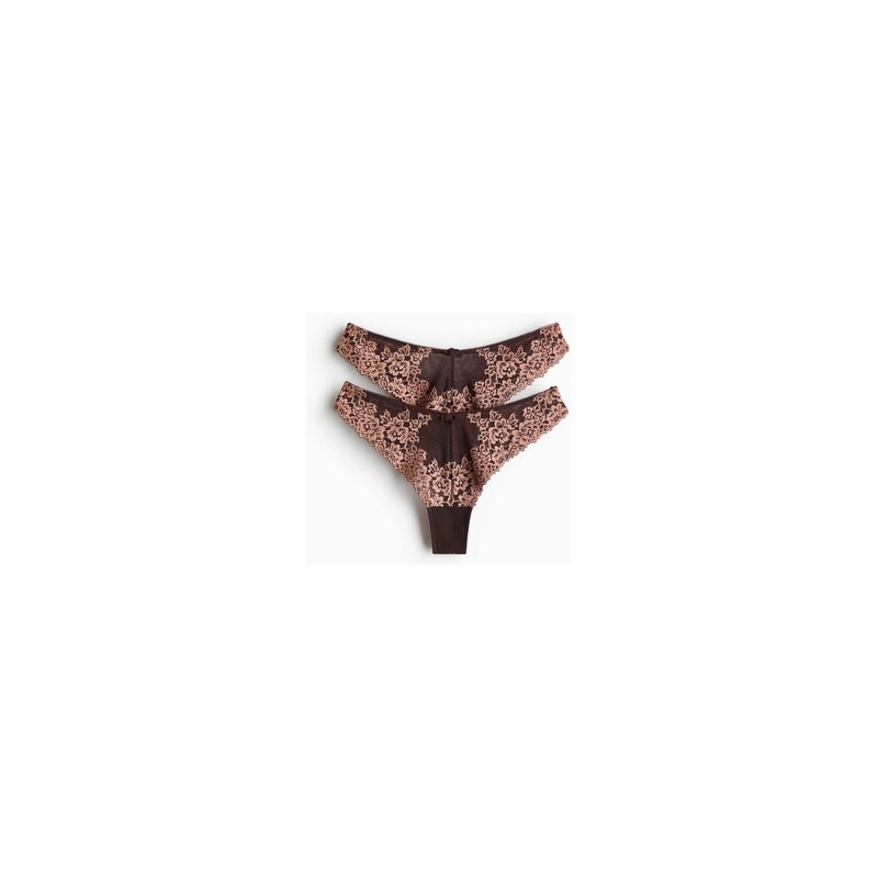 H&M - Krajkové kalhotky brazilian 2 kusy - Dark Brown/Old Rose