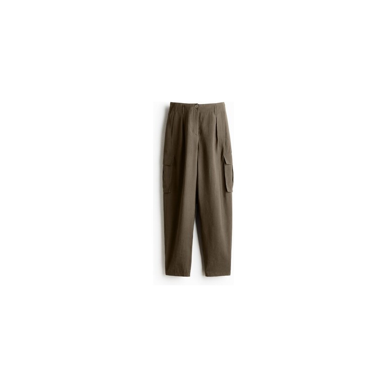H&M - Kalhoty cargo se soudkovitými nohavicemi - Tmavá Hnědošedá