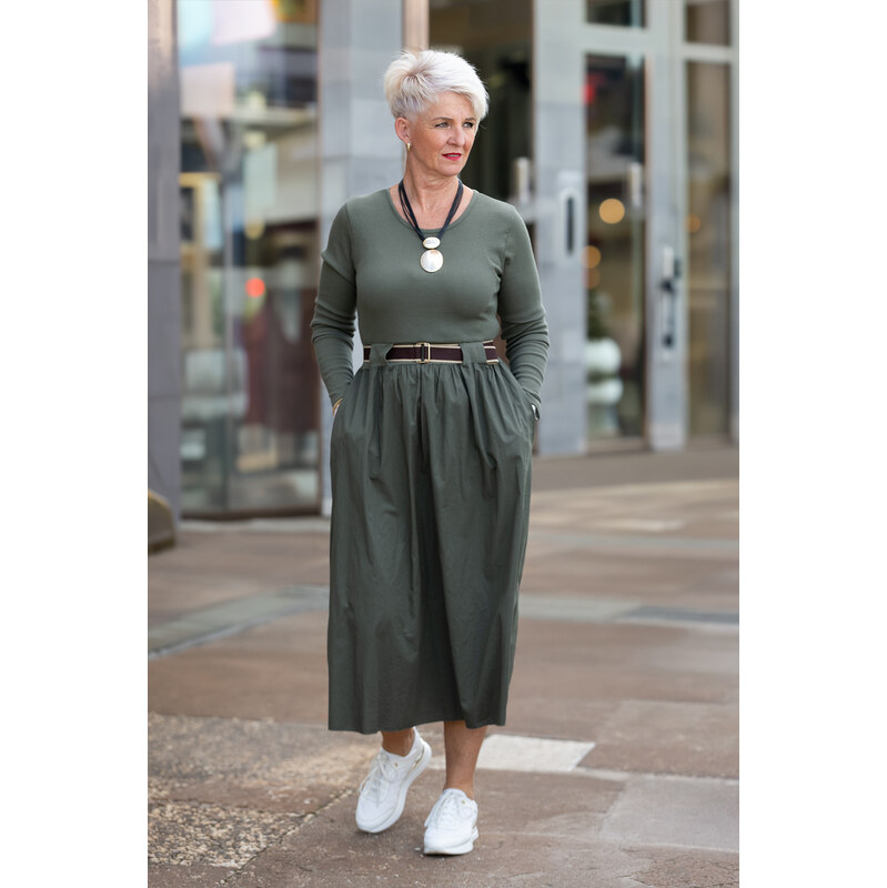 Italy fashion Dlouhé šaty MANKA Barva: Khaki, Velikost: UNI: M