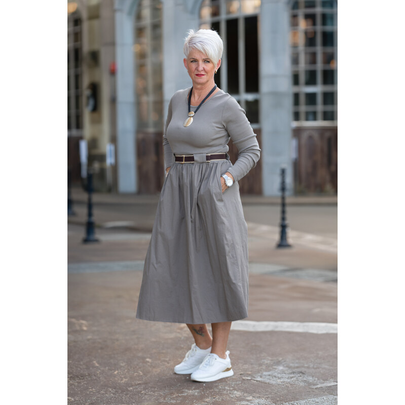 Italy fashion Dlouhé šaty MANKA Barva: Cappuccinová, Velikost: