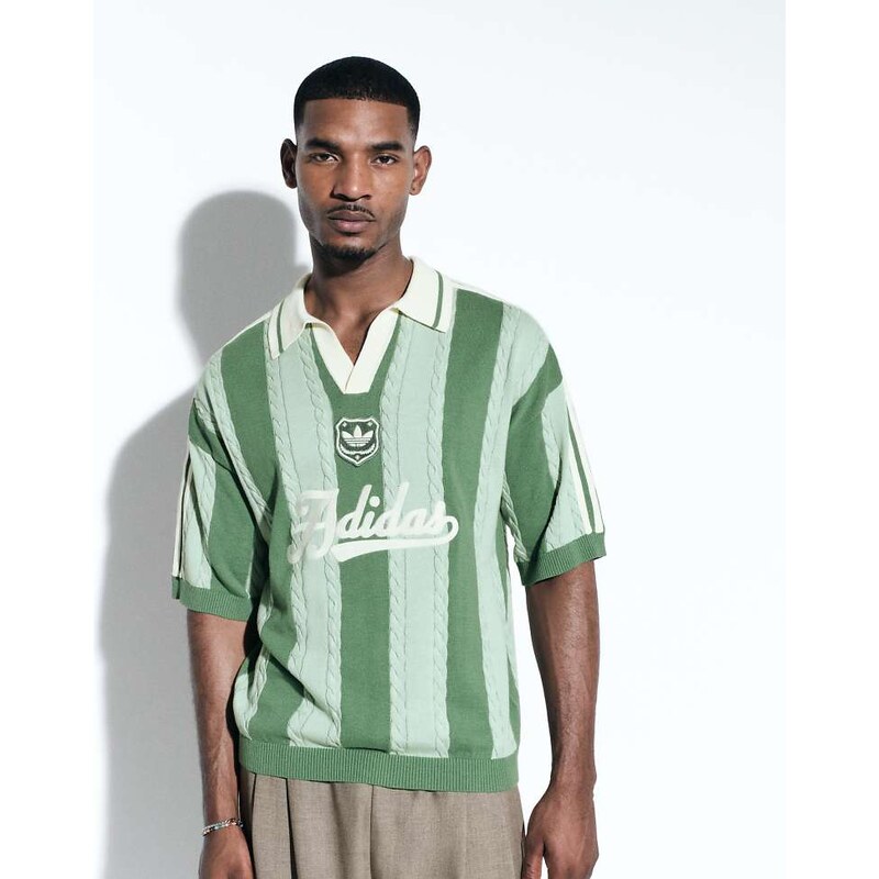 adidas Originals x ASOS knitted polo in green stripe