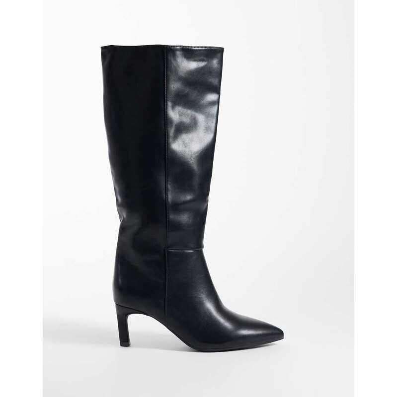 SEQWL Benz knee high kitten heel boots in black